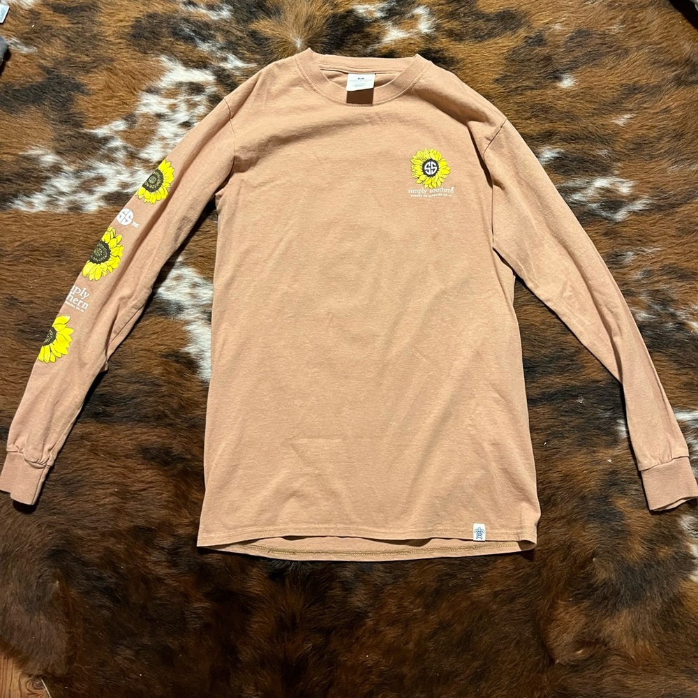 Simply Southern Brown Long Sleeve Tee with Sunflower Design